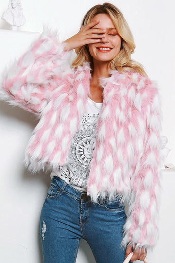 Rosa lappeteppe beskåret kvinner Faux Fur Coat